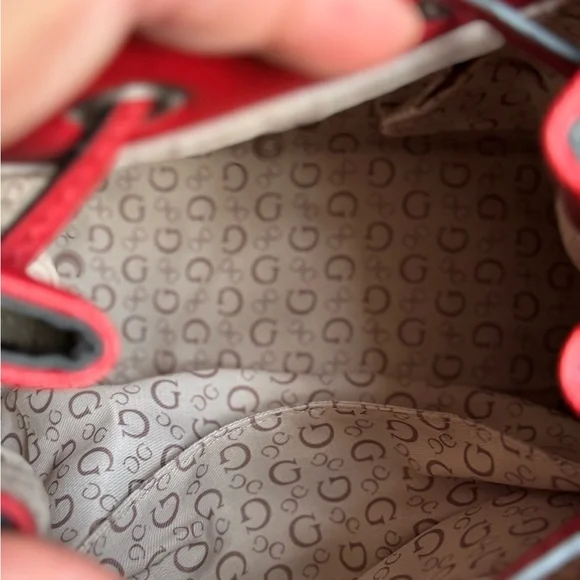 Guess Brown and Red Shoulder Bag with Monogram Print - Picture 3 of 3